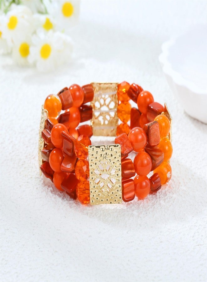 Xalroco Chunky Natural Shell Stone Beaded Stretch Bracelet for Women, Classy Boho Jewelry Gift (Orange) - Image 3